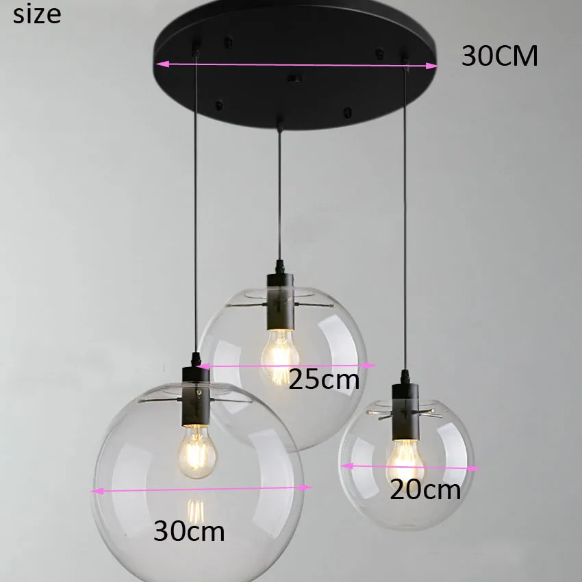 Современная Подвесная лампа с 3 головками и стеклянным шариком из прозрачного