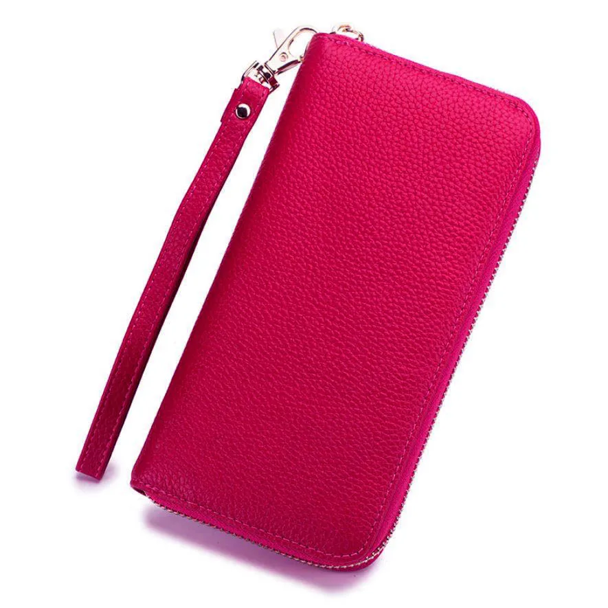 Hot Pink Кожаный Плетеный бумажник женский натуральная кожа Длинный кошелек молния RFID защита портмоне черный красный ярко розовый синий светло-коричневый - Цвет: Hot Pink
