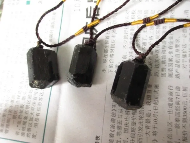 Необработанный черный турмалиновый кулон на шнурке ожерелье из турмалина