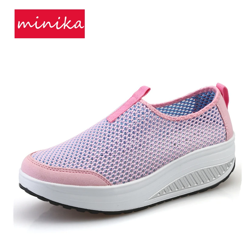 Дышащие 5 см Подушки Спортивная обувь для Для женщин colid Цвет Slip-On сезон: весна–лето потери Вес Тонизирующая обувь Eur35-42 плюс Размеры