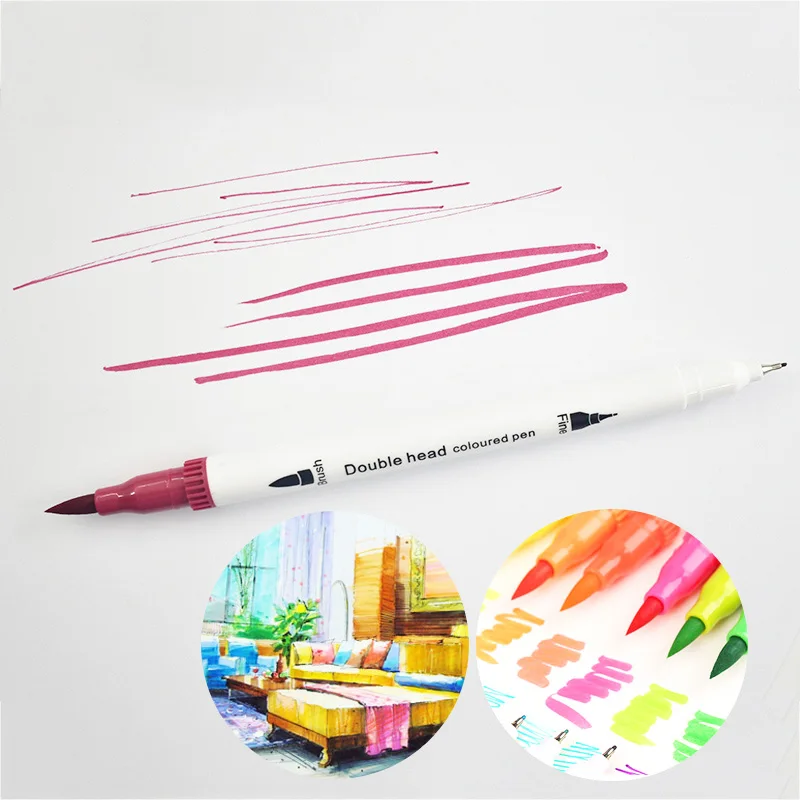 Двойная головка маркер ручка Акварельная мягкая и 0 4 мм Тонкий эскизная Набор для