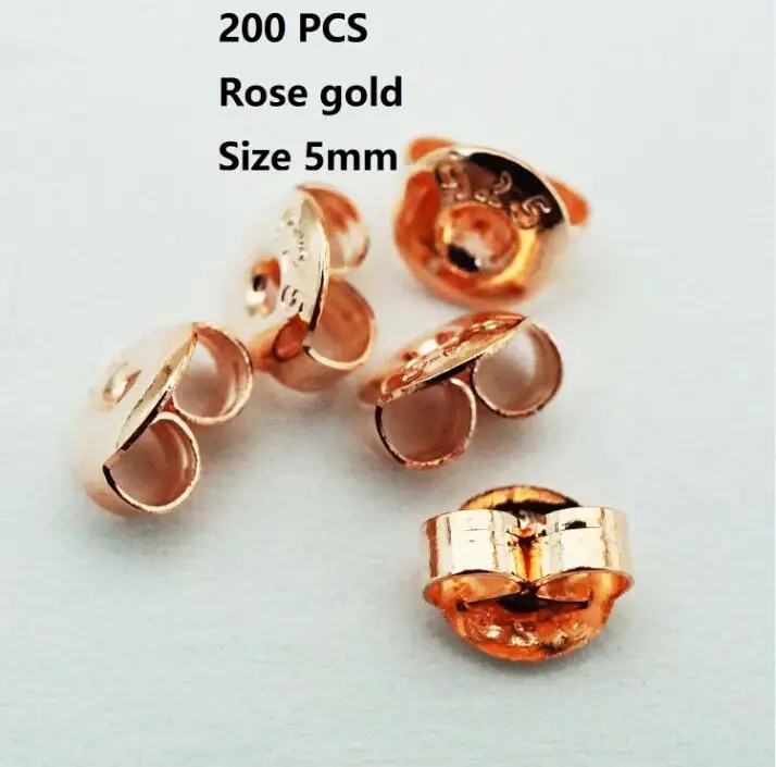 Rose gold 200 шт./лот, 5 мм, безопасная пуля, Бабочка, пробка, металлические, для изготовления женских украшений, аксессуары, сделай сам, части, затычки для ушей - Цвет: Rose gold