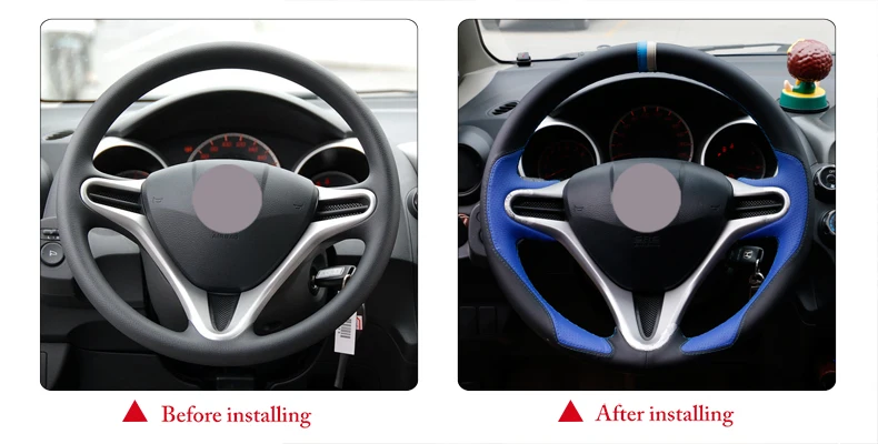 Черная кожаная синяя кожаная крышка рулевого колеса автомобиля для Honda Fit 2009-2013 City Jazz
