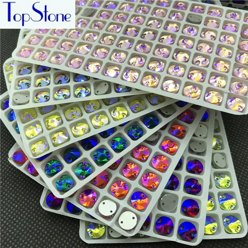 Topstone 8 мм круглые стразы Rivoli разноцветные 84 шт. Пришивные стекло кристалл камень
