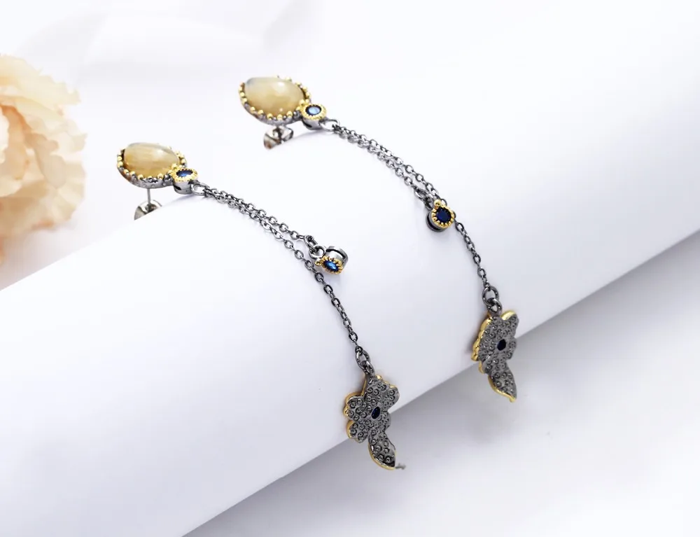 97mm long chain beautiful drop earring Lt yellow stones blue color crystal female Jewelry& Accessories earrings for women
