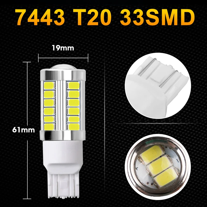 Hlxg 10 шт. T20 Led W21W тормозные огни Автомобильные Лампы 7440 12V 6000K зазор сигнала лампа