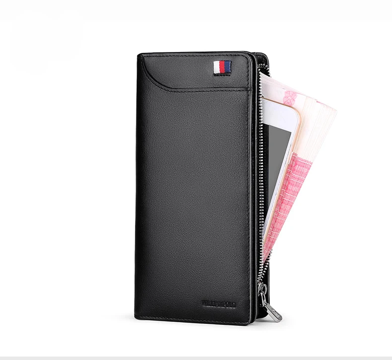 WILLIAMPOLO Genuine Leather Male Wallet Cartera Hombre With 23 Card Holder Zipper Closure Men's Wallet PL301