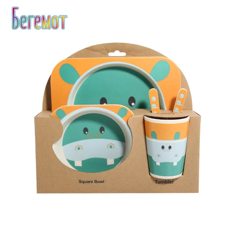 A set of children's dishes, cutlery, creative gifts for children. Environmentally friendly children's bamboo dishe.s./5 pieces - Цвет: Синий