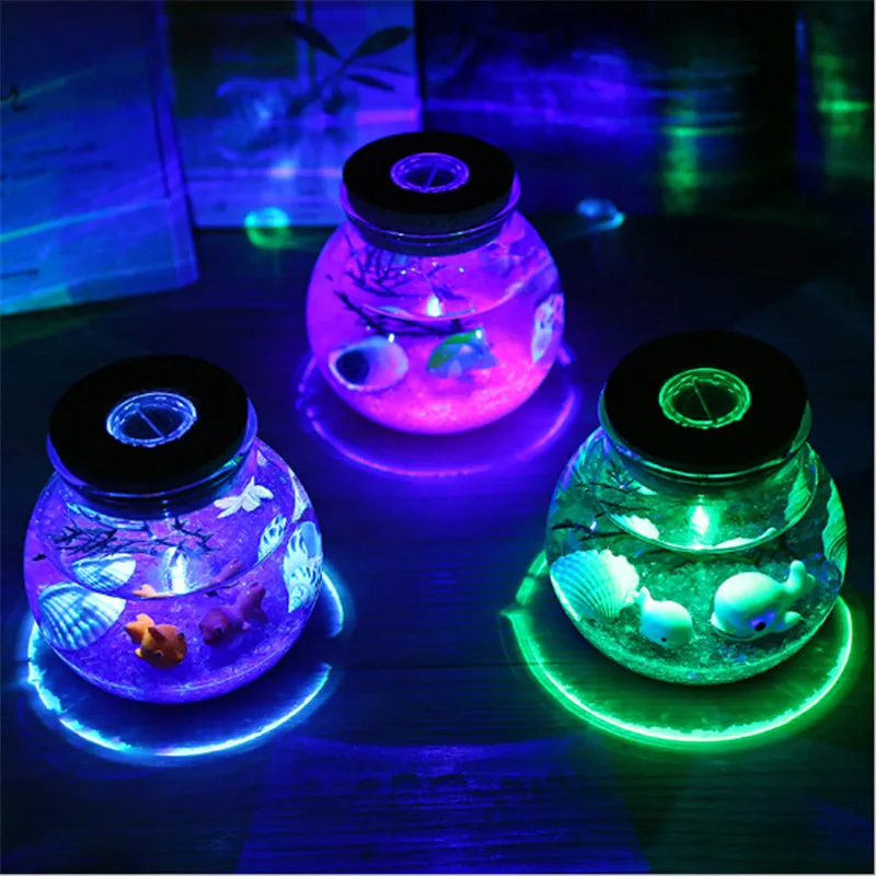 Leedome новинка RGB светодиодная Ночная лампа океан Сделай Сам рыбка бутылка из камня