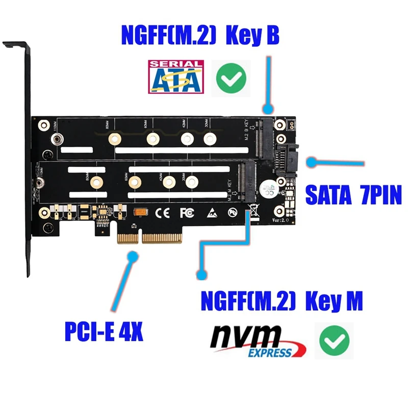 Адаптер Pci E M2 Sata Riser Card B Key + M M.2 Ngff Nvme двойной интерфейс Pcie адаптер для 2230 2242 2260 2280 M. 2