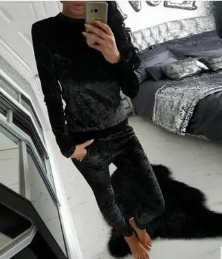 black 3XL, Женский комплект из двух предметов, женский зимний спортивный костюм, бархатные толстовки с капюшоном, топ+ штаны, женская одежда с длинным рукавом, женские спортивные костюмы - Цвет: black