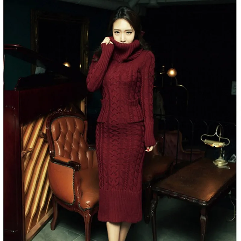 YAGENZ Autumn Winter Womens Clothing Knitting Sweater Dress Fashion Long Section Women High Collar Sleeve 544 | Женская одежда