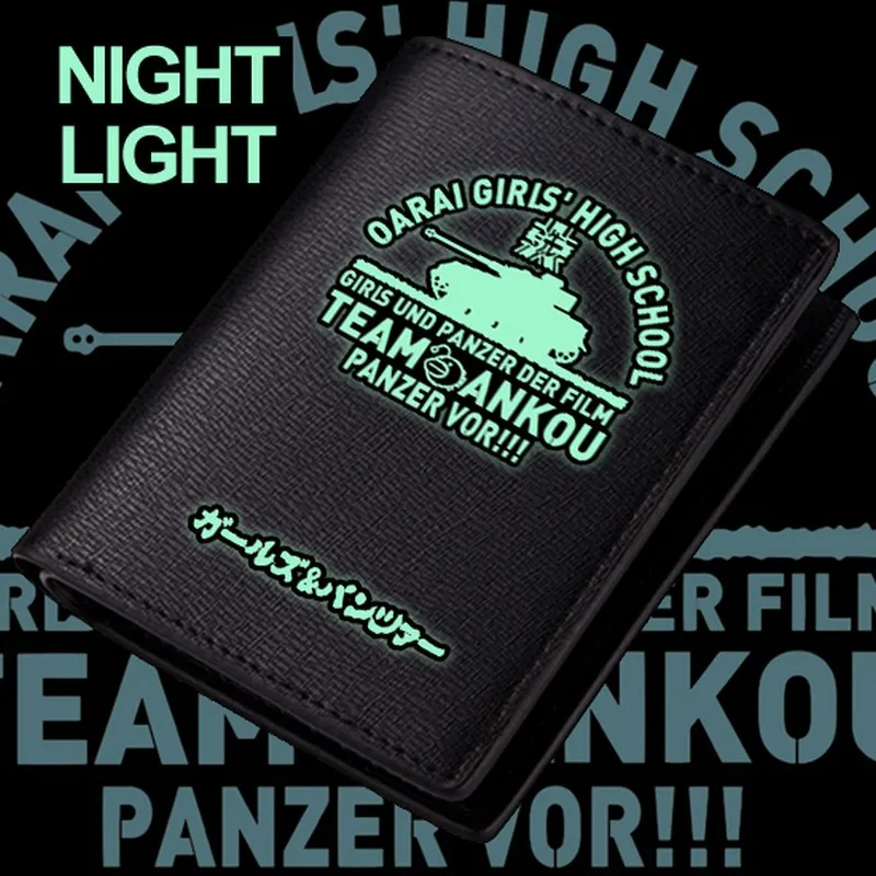 MeanCat GIRLS und PANZER PU Стандартный кошелек команда Ankou Oarai кошельки для девочек средней школы для подростков взрослых со светящимися - Цвет: Short-Night Light