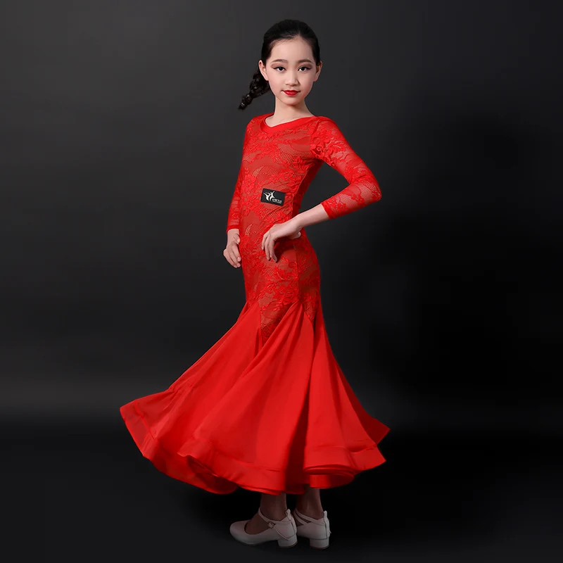 Черное красное кружевное детское бальное платье платья для конкурса бальных