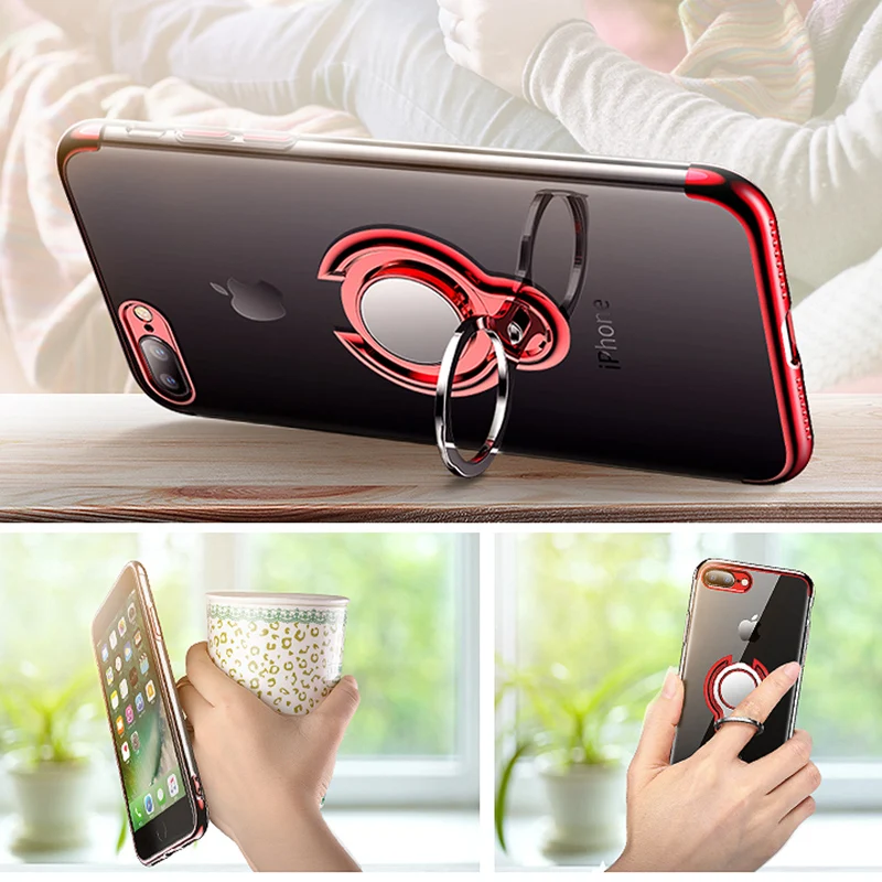 Ударопрочный чехол для iPhone 6 6s Plus + 5 5S SE тонкий мягкий ТПУ покрытие 360 кольцо