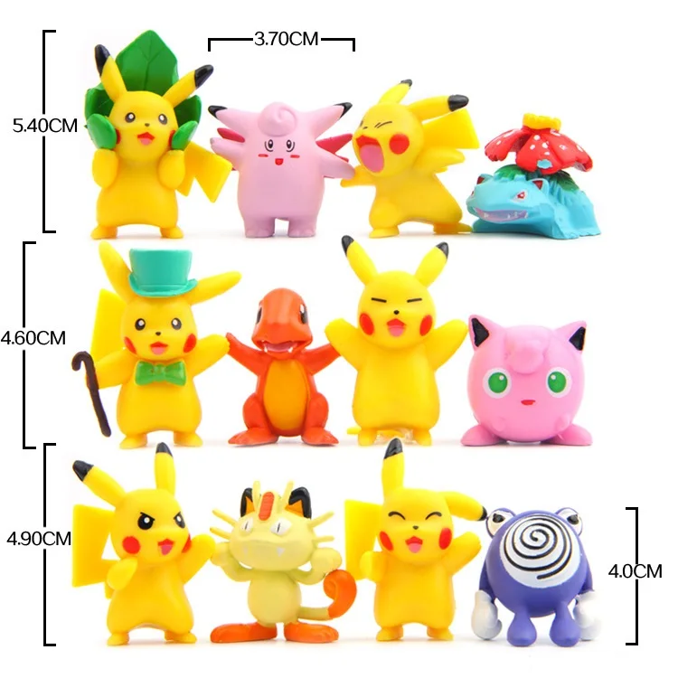 12 шт./компл. Pikachu Charmander Venusaur Clefable Jigglypuff Meowth polywhirl 3 ~ 6 см куклы аниме ПВХ фигурки