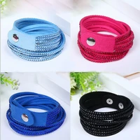 shiny handmade leather bracelets couro with full crystal wide men women bracelet bangles new arrvial gift jewelry 1 8cm 40cm