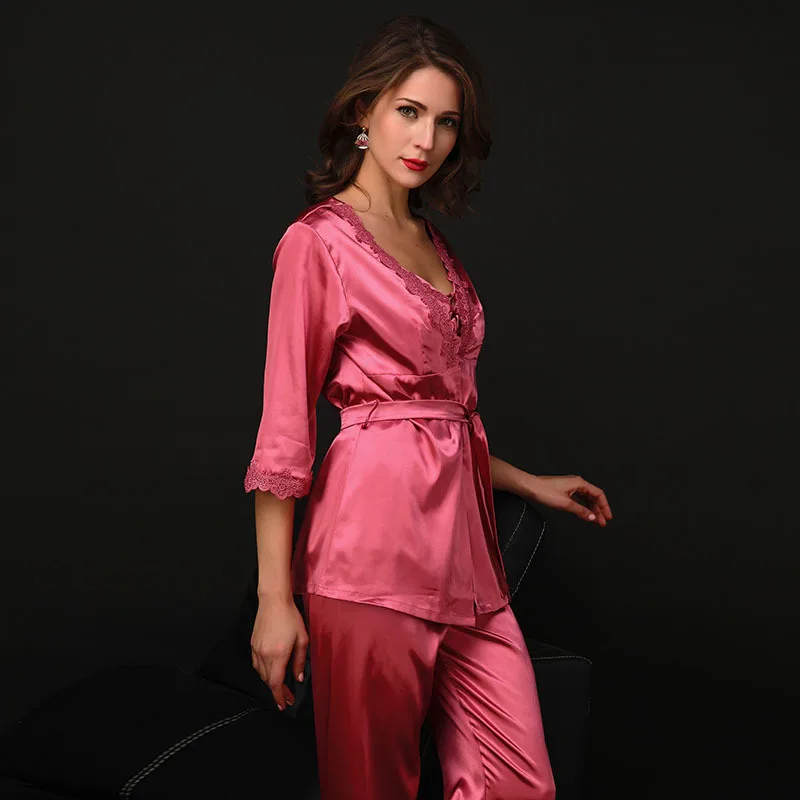 Комплекты одежды из искусственного шелка весенне-осенние пижамные комплекты