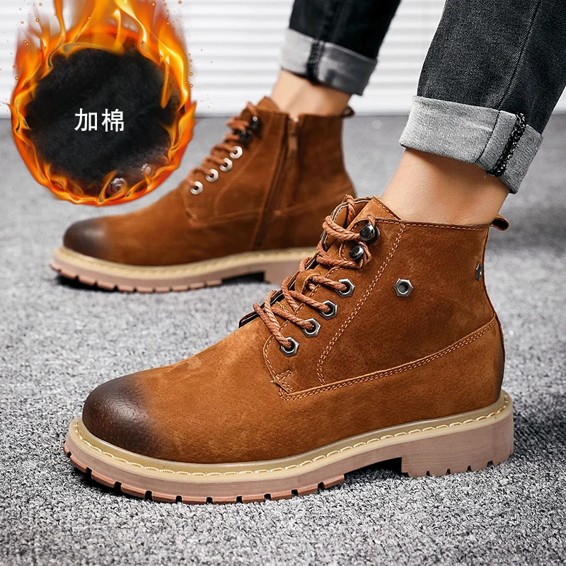 CNFIIA ботильоны Для мужчин На зимнем меху теплые модные сапоги повседневные