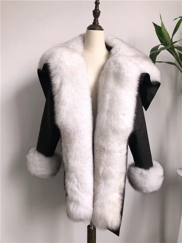 white black Парки из натурального меха енота, зимние куртки для женщин, большие размеры, mujer, меховое пальто с капюшоном, женская пуховая парка, водонепроницаемая, меховой воротник, манжеты - Цвет: white black