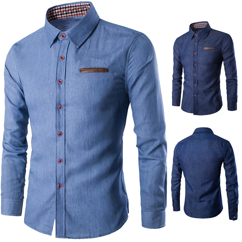 2019 новая брендовая мужская рубашка деловые джинсовые рубашки с длинными