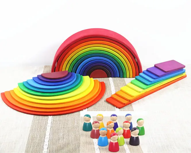 4set together ToysParadise большие радужные блоки/полукруглые строительные блоки прямоугольная доска Pegdolls геометрические деревянные игрушки для обучения детей - Цвет: 4set together