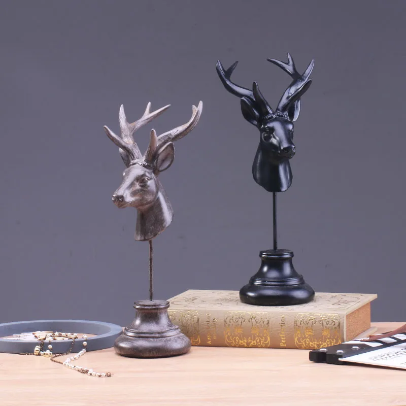 

Country Vintage Nordic Resin Miniature Deer Elk head sculpture Figurines/Farm Home Garden Animal Skull Decoration Accessories