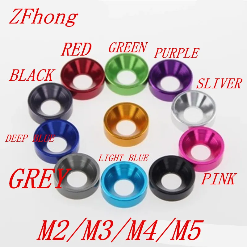 10pcs M2 M2.5 M3 M4 M5 M6 M8 Aluminum Colourful Anodized Countersunk Head Bolt Washers Gasket Red/Grey/Gold/deep Blue/Black A1