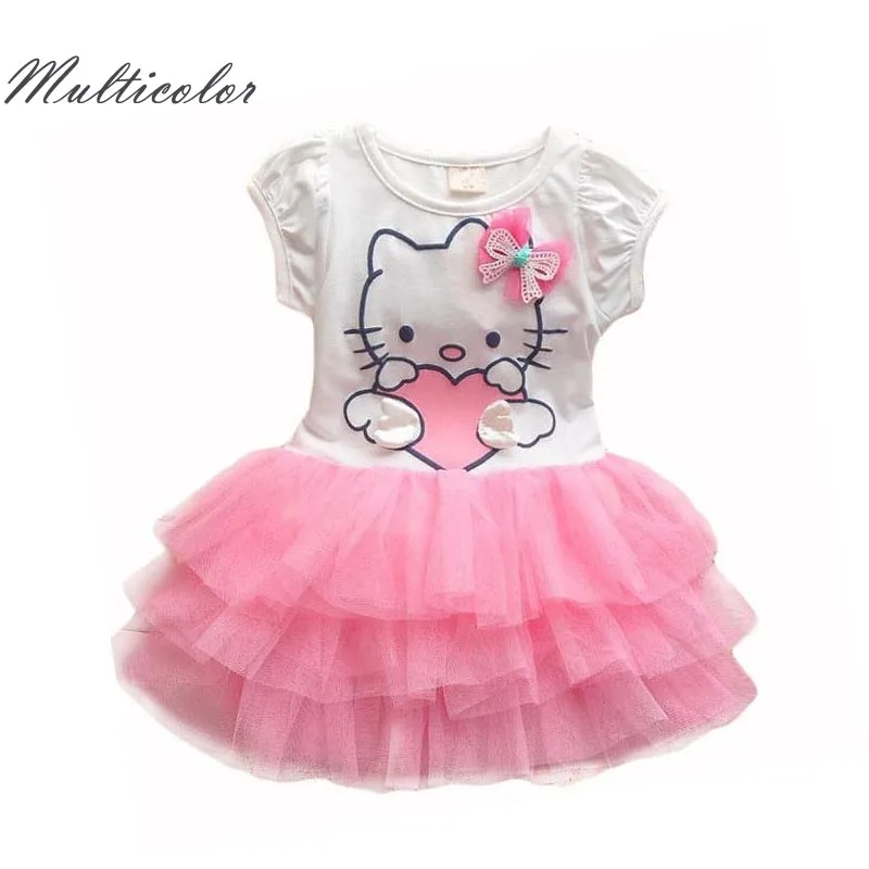 Hello kitty/платья для девочек; Лето г.; платье-пачка с крыльями из мультфильма для девочек; Детские платья принцессы; Одежда для девочек; robe Enfant; одежда