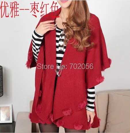2016 solid color rabbit fur jacquard Cape Poncho vest Cardigan Knitting lady shawl stole wraps Sweater #3618 |