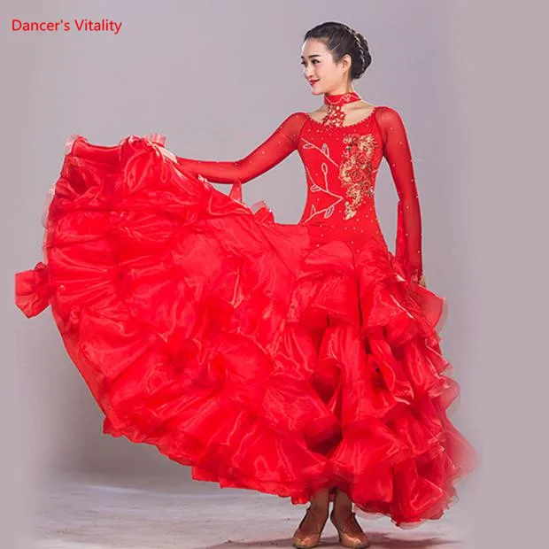 Бальное платье для танцев женские костюмы с длинным рукавом со стразами