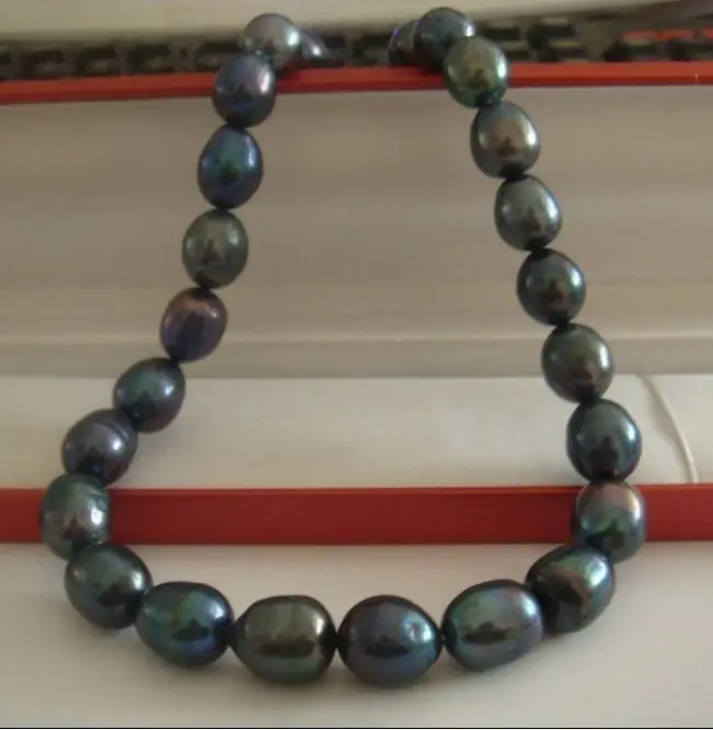 

STUNNING 11-13mm TAHITIAN BLACK GREEN PEARL NECKLACE 18INCH