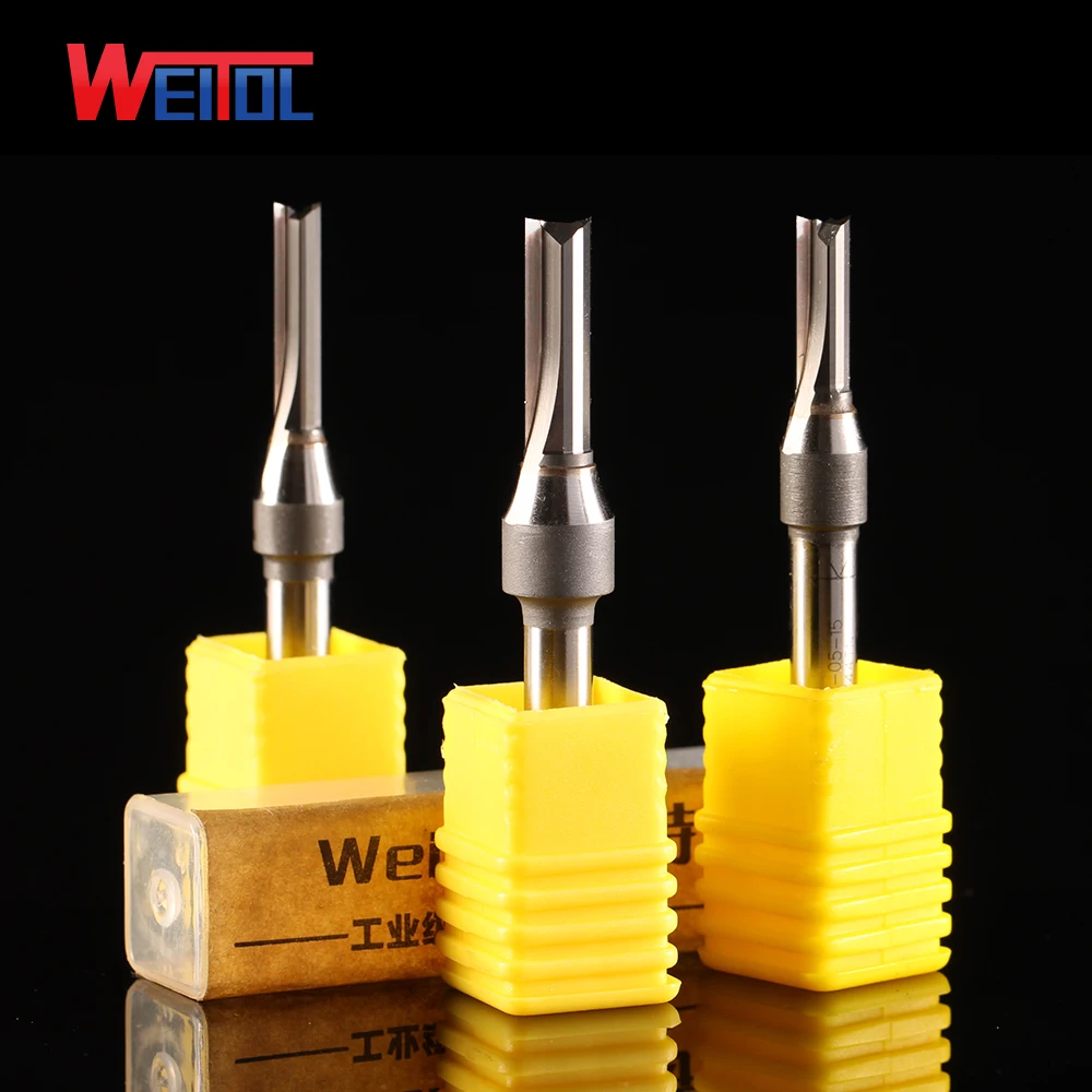 

Weitol 6.35mm TCT double flutes straight router bits tungsten carbide wood milling cutter two flutes straight bit