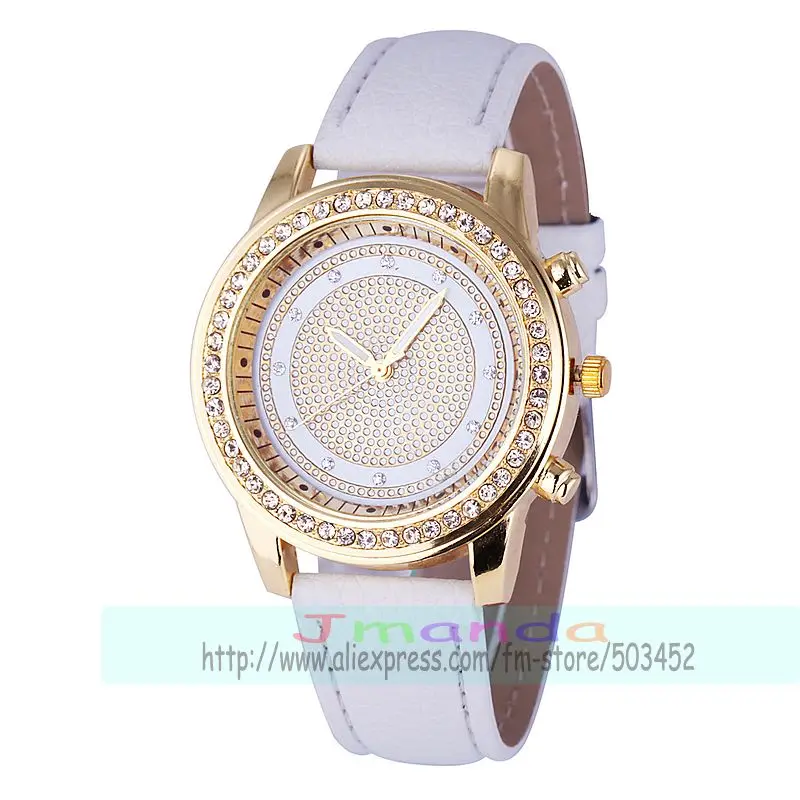 100 шт./лот 5551 без логотипа полностью Хрустальный циферблат кожаные часы Золотой