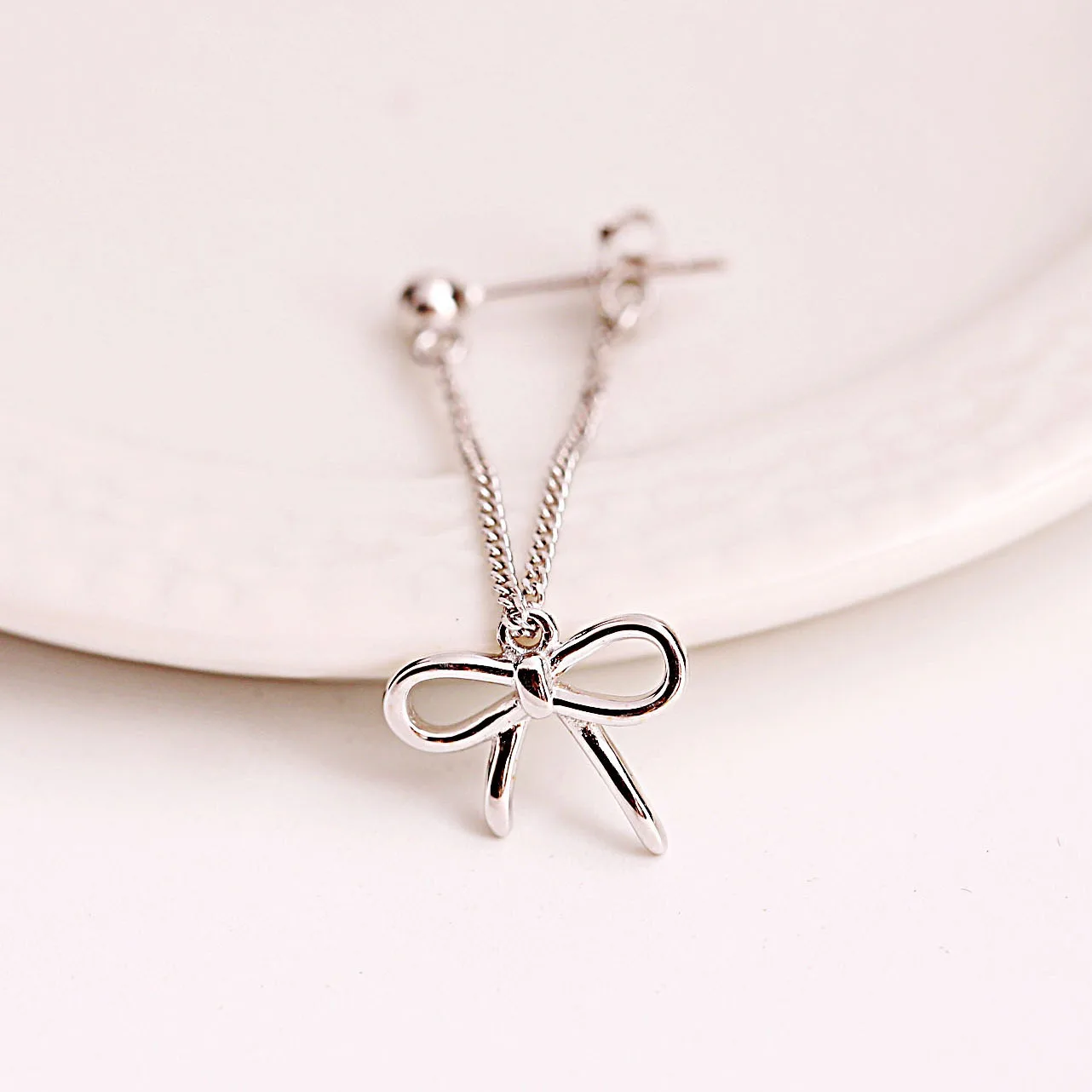 bow tassel earring 100% 925 Sterling silver Jewelry fashion Hypoallergenic Stud earrings for women girl gift | Украшения и