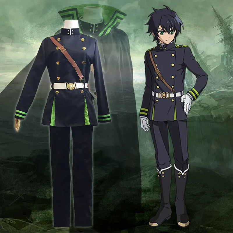 Серафим конца Yuichiro Hyakuya Косплей Аниме Owari no Seraph черный/зеленый костюм вампира с накидкой