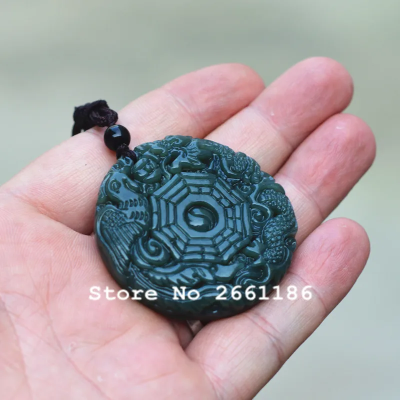 Подвеска из натурального зеленого гетянийского нефрита резное ожерелье с
