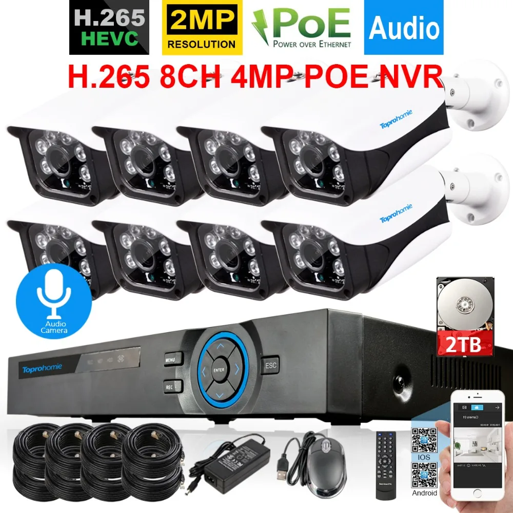 H.265 8CH 48 В 4MP CCTV NVR Системы 5MP POE комплект 8 шт. 2MP 1920*1080 P открытый Водонепроницаемый IP