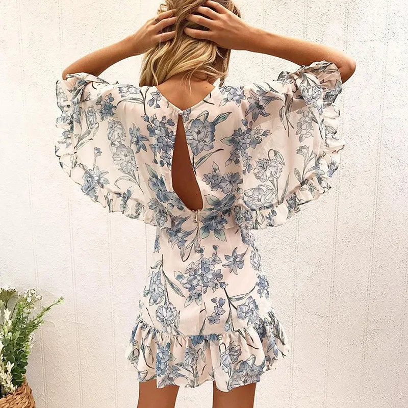 

Bohemian Women Summer Dress 2019 Sexy Print Party Night Club Chiffon Dress Casual Zippers Mini Dress
