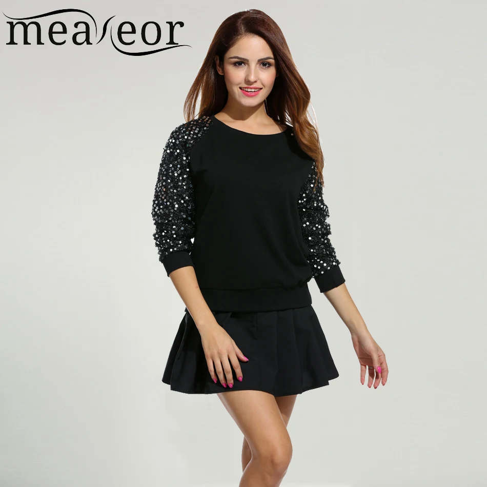 Meaneor/брендовые черные свитшоты с блестками для девочек Повседневная Свободная