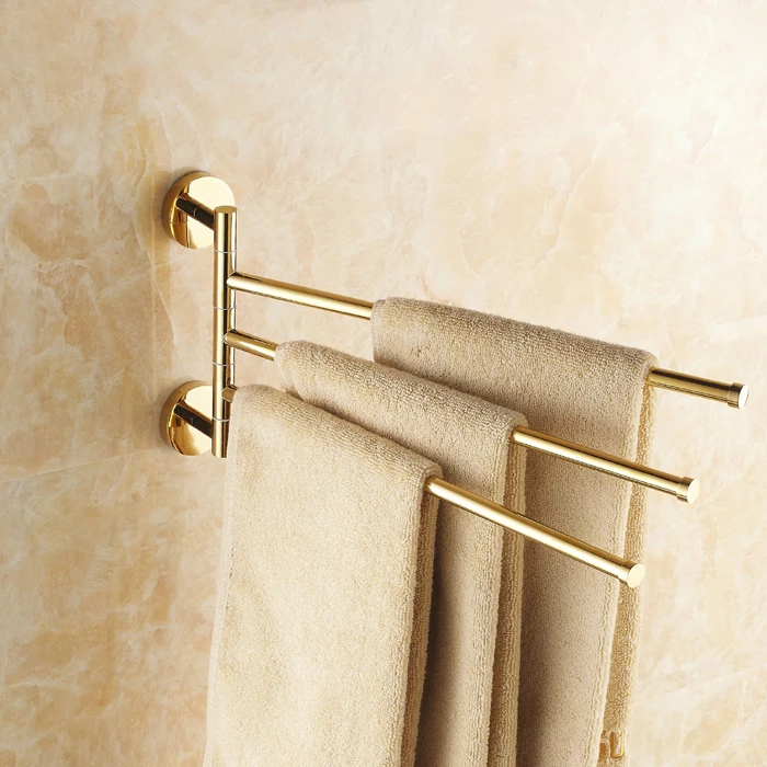 Жесткая латунная стойка для полотенец в европейском стиле золотистая жесткая с 3
