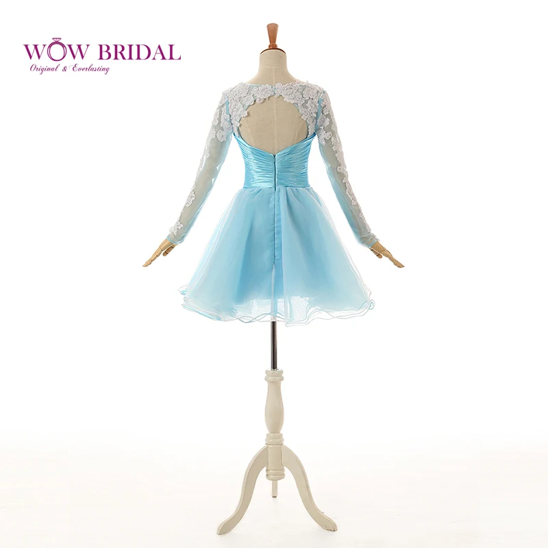 Женское кружевное платье Wowbridal сине-белое с длинным рукавом на молнии для