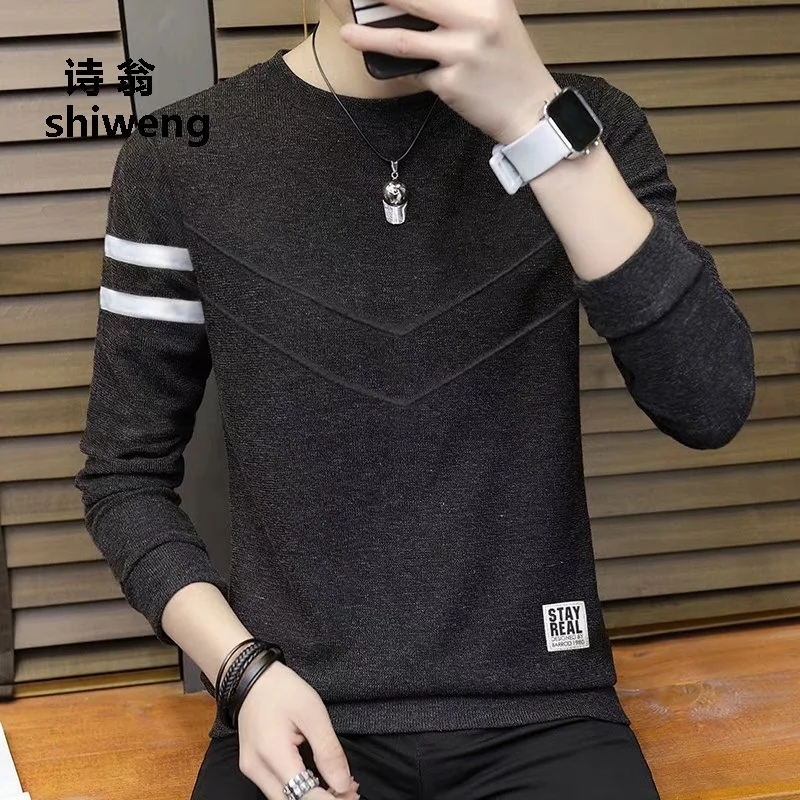 2018 осень Повседневное Для мужчин свитер в полоску с круглым вырезом Slim Fit Knittwear