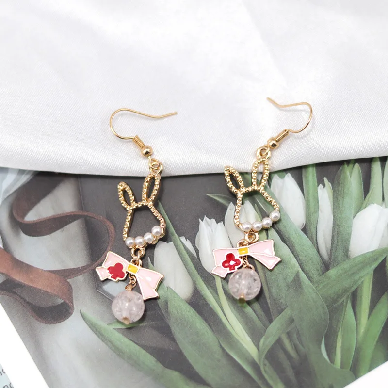 Japanese Bow Earrings Sweet Cute Cartoon Bunny Pearl Stud | Украшения и аксессуары