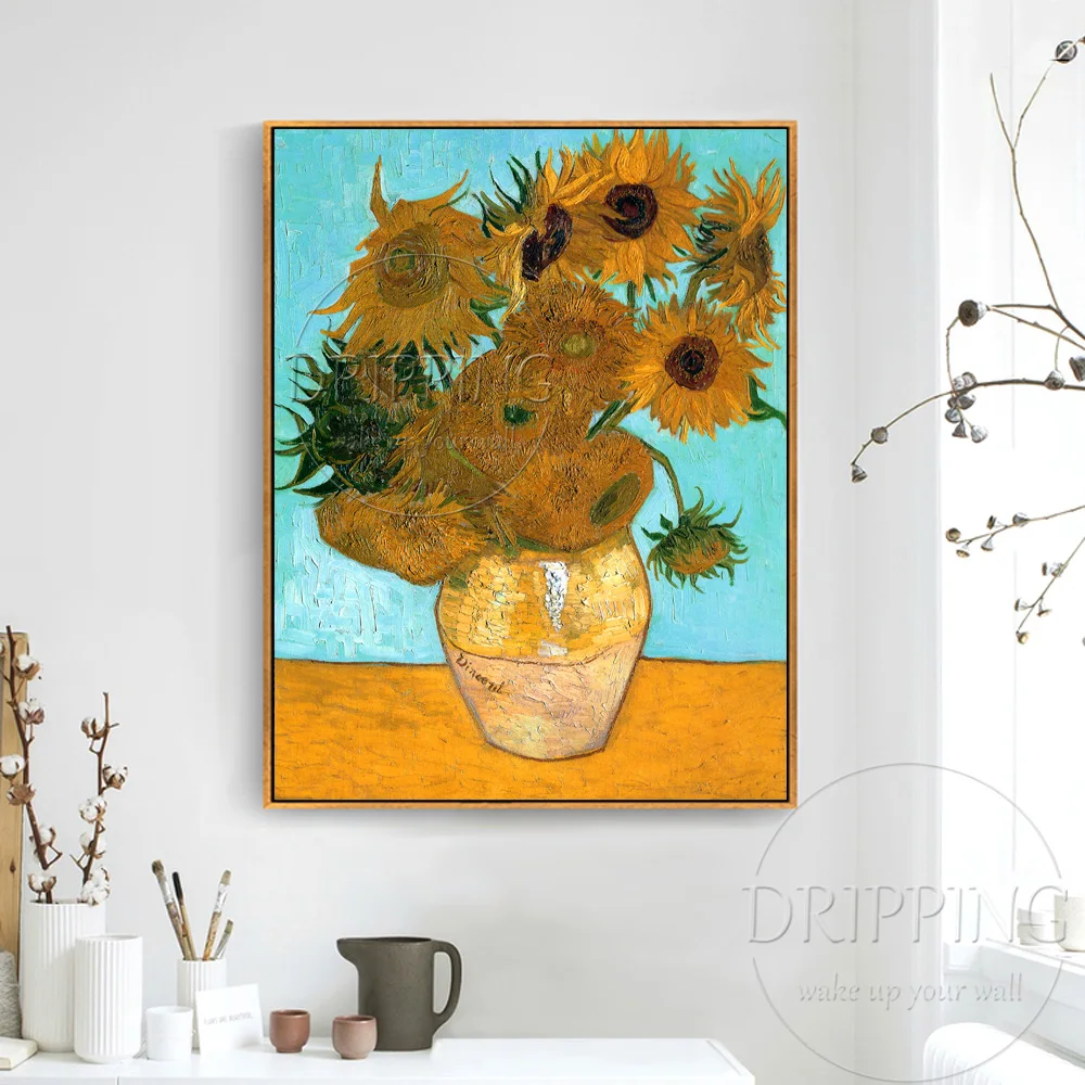 Top Artist Team Hand-painted Impressionist Sunflower Oil Painting Van Gogh Still Life Vase with Twelve Sunflowers | Дом и сад