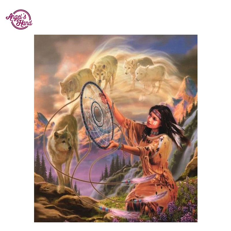 Алмазная вышивка ANGELS HAND "Белый волк" с камнями-бриллиантами круглой формы для домашнего декора.