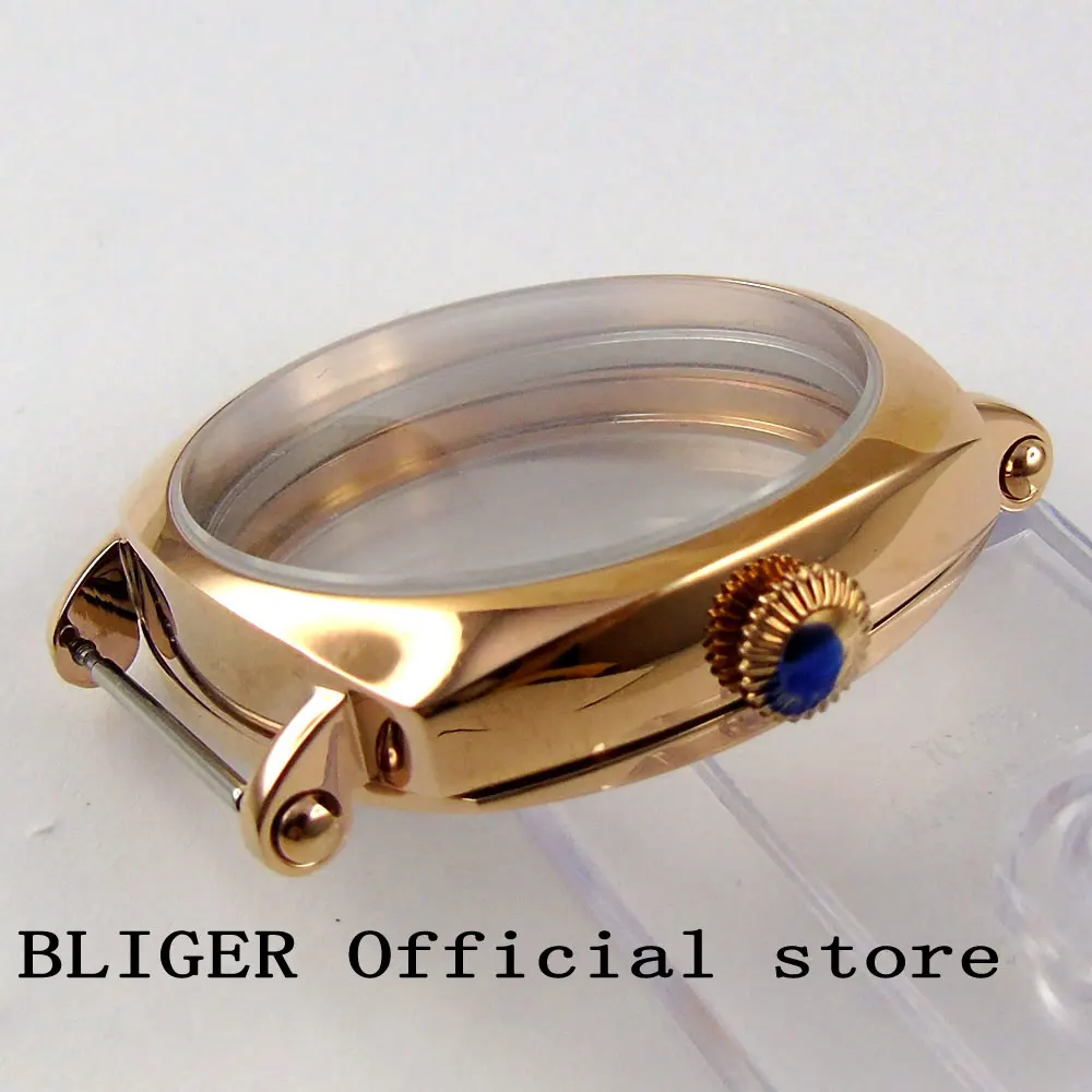Apto para Eta Bliger Rosa Case Estéril Ouro Aço Inoxidável Mineral Vidro Assista 6497 6498 Mão Enrolamento Movimento C13 44mm
