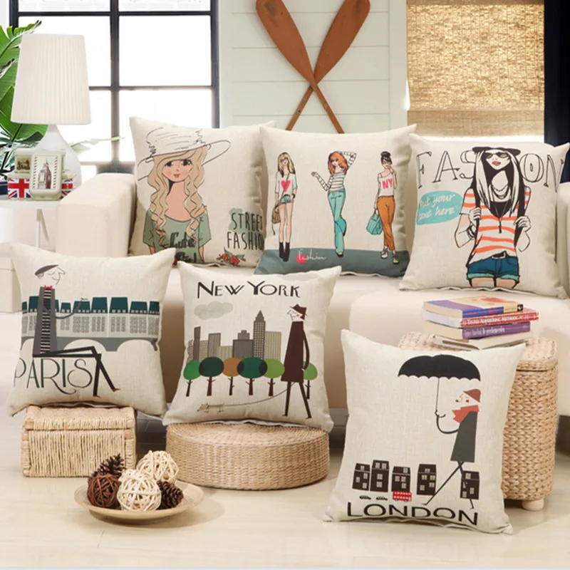 Модные девушки и жизнь в Лондоне Newyork Париж домашний декор подушка льняная