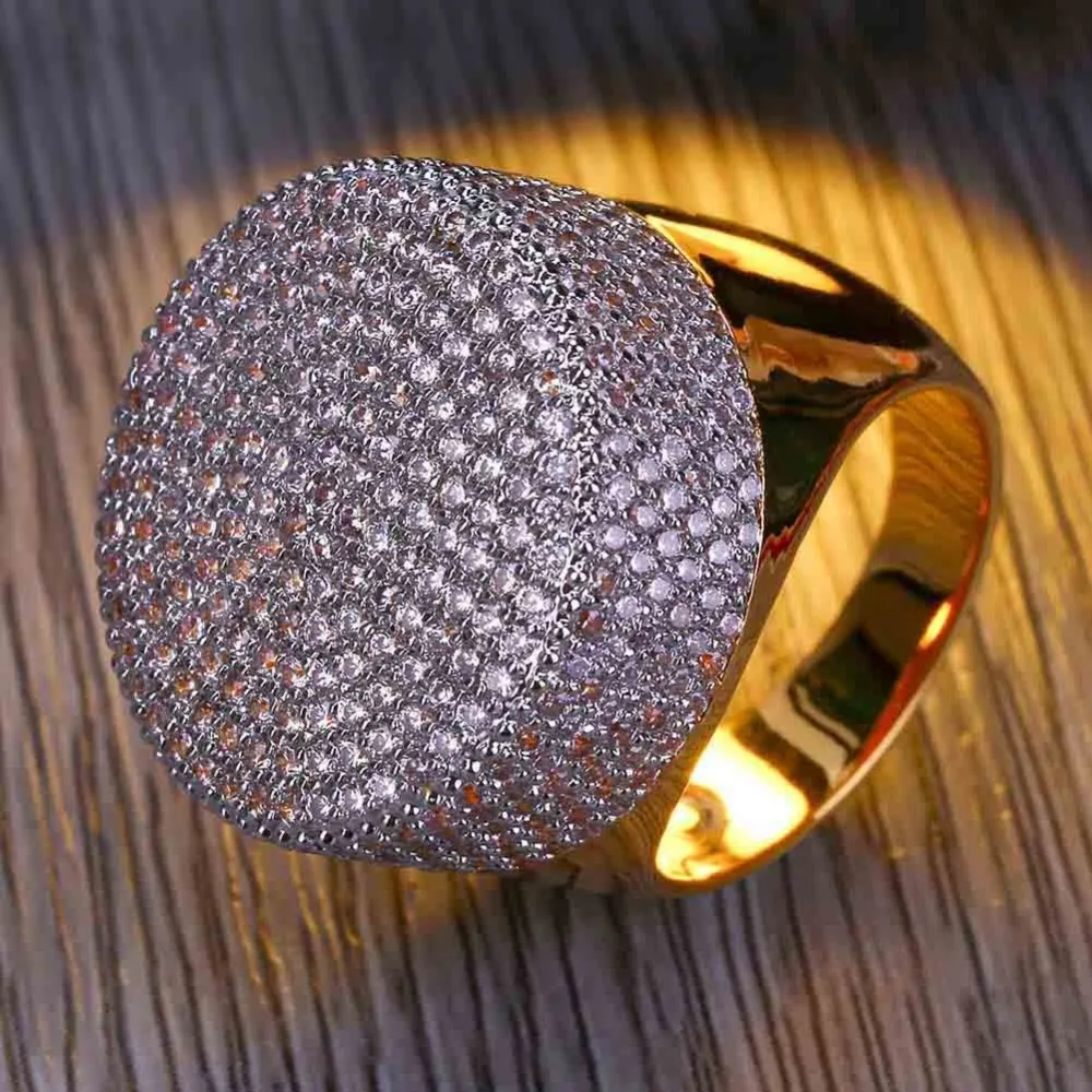 Фото Хип-хоп Bling Iced Out Micro CZ Мужское кольцо Уличный танец DJ NightClub Большой Полный камень Мальчик Хип-хоп Кольца на палец Рок Аксессуары №2