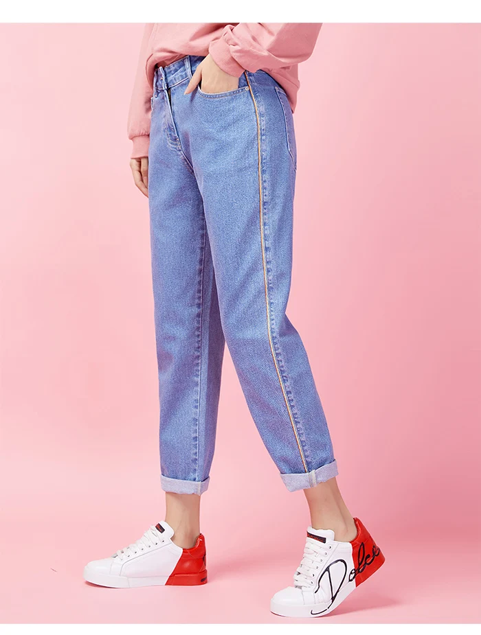 LEIJIJEANS, весенние, новые, нерегулярные, средняя талия, тонкие, светло-голубые, для девушек, бойфренды, ветер, джинсы размера плюс, Харлан, свободные джинсы 9033